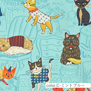 Powerful animal CAT ネコ柄 オックス生地 約110cm幅×10cm単位計り売り |布 コットン プリント 入園 入学 通園 通学 動物柄 猫 キャット【数量5個から承ります】【メール便2mまで】