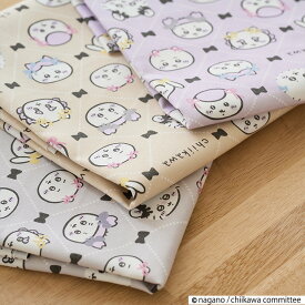 ちいかわ リボン柄 オックス生地 約110cm幅×10cm単位計り売り | 布 コットン プリント ナガノ 手芸 ハンドメイド【数量5個から承ります】
