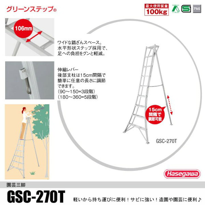 楽天市場】長谷川工業 三脚 9段 9尺 GSC-270a アルミ (法人様限定 