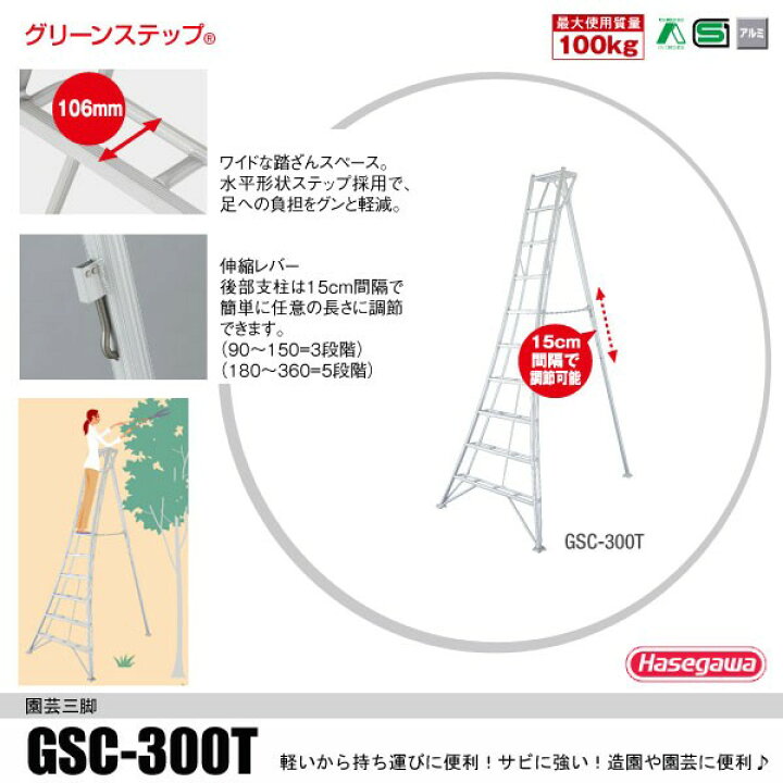 楽天市場】長谷川工業 三脚 10段 GSC-300a 10尺タイプ アルミ (法人様 