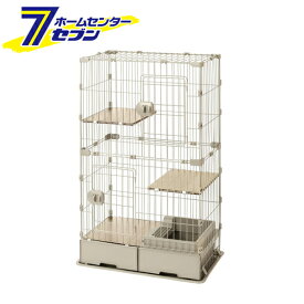 システムトイレ付 スリムキャットケージ 2段 ライトベージュ PTC-752 アイリスオーヤマ [猫用ケージ トイレ一体型 転倒防止ベルト付き ペット用品]