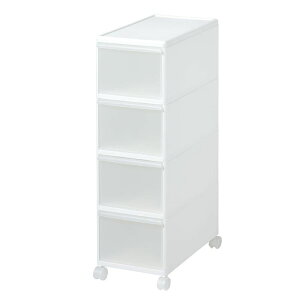 吉川国工業所 収納ストッカー スリムストレージ ミディストッカー 4段 幅25.5cm (キャスター付き) ホワイト MS-4【メーカー直送:代金引換不可:同梱不可】【北海道・沖縄・離島は