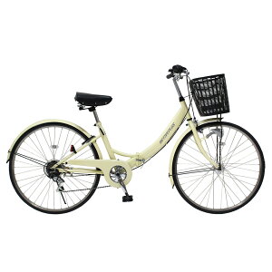 折畳み自転車 折畳みシティサイクル 26インチ ノーパンク オフホワイト ACTIVEPLUS MG-AP266NL ミムゴ [折りたたみ自転車 ノーパンクタイヤ 6段変速 LEDオートライト 鍵付き 自転車本体 お客様組立