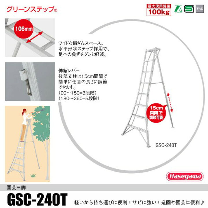 楽天市場】長谷川工業 三脚 8段 8尺 GSC-240a アルミ (法人様限定 