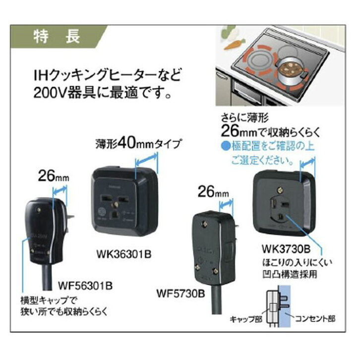 楽天市場】パナソニック 薄型 露出角型コンセント 30A 250V WK-36301B 