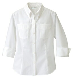 アイトス レディース七分袖ボタンダウンシャツ カラー：ホワイト サイズ：M （オープンカラーBD7ブソデシ） ［861204ー001］