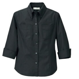 アイトス レディース七分袖ボタンダウンシャツ カラー：ブラック サイズ：L （オープンカラーBD7ブソデシ） ［861204ー010］