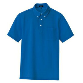 アイトス 半袖ボタンダウンポロシャツ（男女兼用） カラー：ブルー サイズ：S （ボタンダウンハンソデポロ） ［7617ー006］