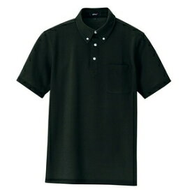 アイトス 半袖ボタンダウンポロシャツ（男女兼用） カラー：ブラック サイズ：11 （ボタンダウンハンソデポロ） ［7617ー010］