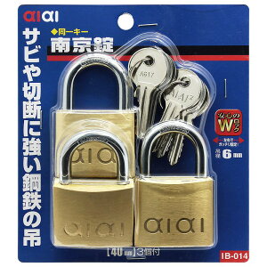 同一キー 南京錠 ダブルロック 40mm 3個入り WAKI(和気産業) (IB-014)