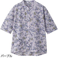5分袖スナップ釦前開きTシャツ パープル サイズ:LL (822150)