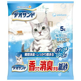 ユニ・チャーム デオサンド 香りで消臭する紙砂 ナチュラルソープの香り 5L（×6個セット販売） まとめ売り トイレ用品 ペット用 猫砂 紙砂