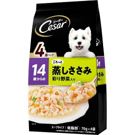 マースジャパンリミテッド 犬 ウェット シーザー 14歳からの ふっくら蒸しささみ 彩り野菜入り 70g×4 ペット用品