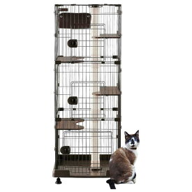 【即納在庫品】 猫 ねこ ケージ スリム ハウス アイリスオーヤマ キャットタワー ハンモック付 爪研ぎ キャットランドケージ PCLC-703ダークブラウン 猫ケージ