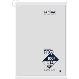 ■サニパック スタンダードポリ袋吊り下げタイプ14号透明100枚 0.02mm《30冊入》〔品番:LT34〕【1990226×30:0】[送料別途見積り][掲外取寄][店頭受取不可]