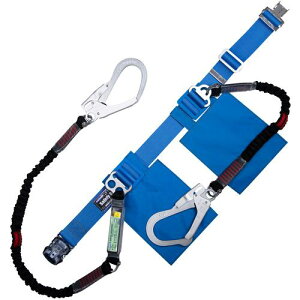 ■TSUYORON 胴ベルト型墜落制止用器具(伸縮タイプ)補助ロープ2丁掛け仕様 ノビロン+伸縮式補助ロープ(BK) 青 Mサイズ ワンタッチバックル仕様〔品番:TBNV2OT593NVBL4BKMJANBP〕【6275696:0】[送料別途見