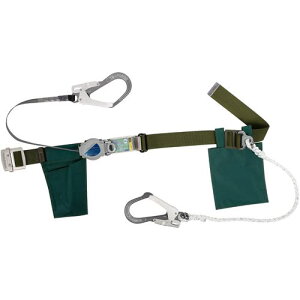 ■TSUYORON 胴ベルト型墜落制止用器具(巻取タイプ)補助ロープ2丁掛け仕様 ロック機構付き2WAYリトラ+ロープ式補助ロープ 深緑 Lサイズ 幅50MM×長さ1400MM〔品番:TBTRL2593SODLJANBX〕【6288309:0】[送料別