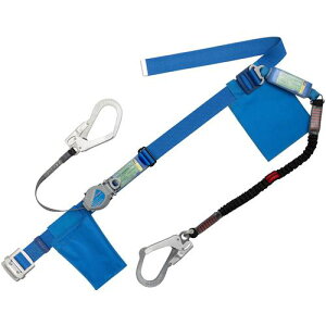 ■TSUYORON 胴ベルト型墜落制止用器具(巻取タイプ)ランヤード2丁掛け仕様 ロック機構付き2WAYリトラ・伸縮式ノビロン 青 幅50MM×長さ1600MM 130KG対応型〔品番:TB2TRL593NV5931BL4BKLL130KG〕【6291526:0】[送