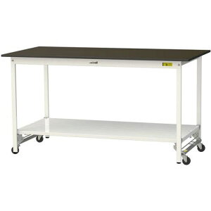 ■ヤマテック 実験用作業台 ワークテーブルLABシリーズ 実験用ラボテーブル ワンタッチ移動タイプ 全面棚付き 指紋レスメラミン天板 W1800×D900×H950mm〔品番:SLMUH1890TTBRW〕【7089293:0】[法人・事