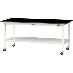 ■ヤマテック 実験用作業台 ワークテーブルLABシリーズ 実験用ラボテーブル 移動式 全面棚付き ケミテクト天板 W1800×D750×H825mm ブラック/シルキーホワイト〔品番:SLKC1875TTBKW〕【7089388:0】[法人