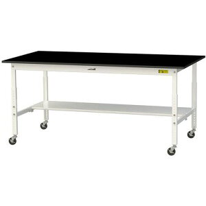 ■ヤマテック 実験用作業台 ワークテーブルLABシリーズ 実験用ラボテーブル 高さ調整タイプ移動式 半面棚付き ケミテクト天板 W1800×D900×H685~H985mm〔品番:SLKAC1890TBKW〕【7090938:0】[法人・事業所