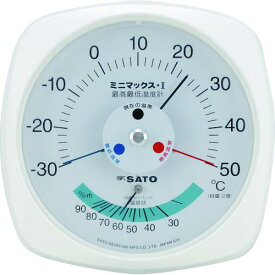■佐藤 ミニマックス1型最高最低温度計(湿度計付き) (7308-00)〔品番:730800〕【8571974:0】[店頭受取不可]