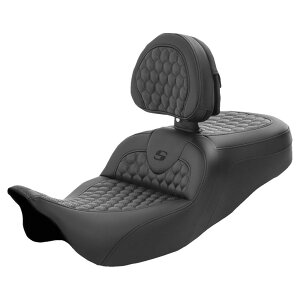 ★エントリーでポイント10倍!!★ ハーレー ロードソファシート バックレスト付 ハニカムステッチ/ブラック サドルマン