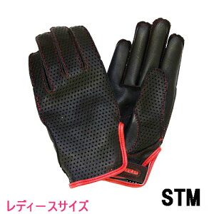 ★エントリーでポイント10倍!!★ STM シリーズ パンチング耐水レザーメッシュ レディース用 バイクグローブ ブラック/レッド JRP