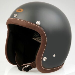 ★エントリーでポイント10倍!!★ SHM HAND STITCH ジェットヘルメット Lot-113 ガンシップグレー/ココアレザートリム
