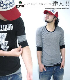 grn/ジーアールエヌフィットフライスUネックボーダー七分袖Tシャツ8COLORSNO.GRN-PF102SS15MENS STDアメカジ メンズ レディース 半端丈 五分袖 七分袖 丸首 カットソー リンガー 嵐着用　パックT