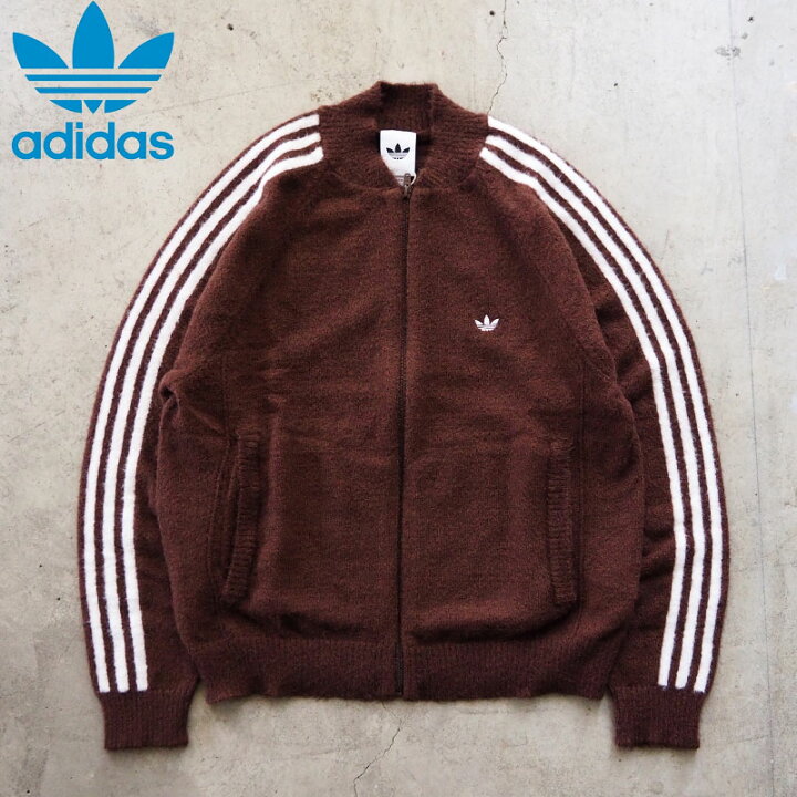 希少カラー】adidas トレフォイル ニット切替 ジャケット ブラウン 