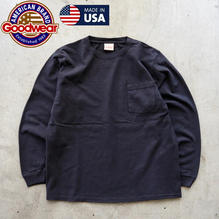 GOODWEAR グッドウェア ロンT USA製 030081 メンズ レディース 無地 長袖 Tシャツ 長袖Tシャツ ポケット アメリカ製 米国 ポケT ロングスリーブ グッドウエア 肉厚 アメカジ ワーク ミリタリー シンプル 黒 白 xl メール便 HEADFOOTmixism