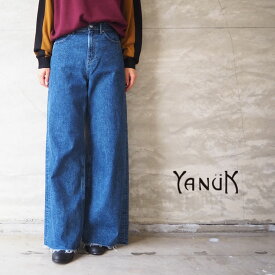 YANUK ヤヌーク パンツ レディース ワイド デニム フレアパンツ 57114301 フレアデニム ワイドパンツ ジーンズ ストレッチ 美脚 日本製 シンプル カジュアル 大人カジュアル おしゃれ ゆったり