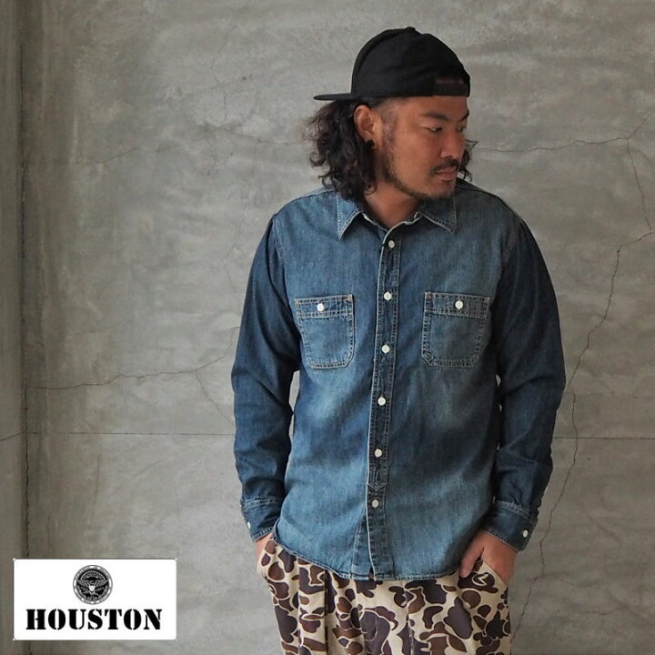 HOUSTON デニムシャツ L HOUSTON / ヒューストン 40511 USA COTTON DENIM WORK SHIRT /  USAコットンデニムワーク [ HOUSTON ヒューストン デニムシャツ ワークシャツ