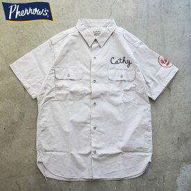 PHERROW'S フェローズ シャツ 半袖 カスタム ワークシャツ 24S-PES1-E メンズ 半袖シャツ ステッチ 刺繍 アメカジ ワーク コットン ツイル ロゴ ユニフォーム ヴィンテージ 日本製