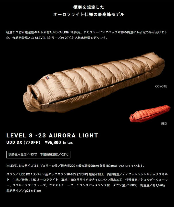 楽天市場】NANGA ナンガ シュラフ 寝袋 LEVEL8-23 AURORA Light N1L8 