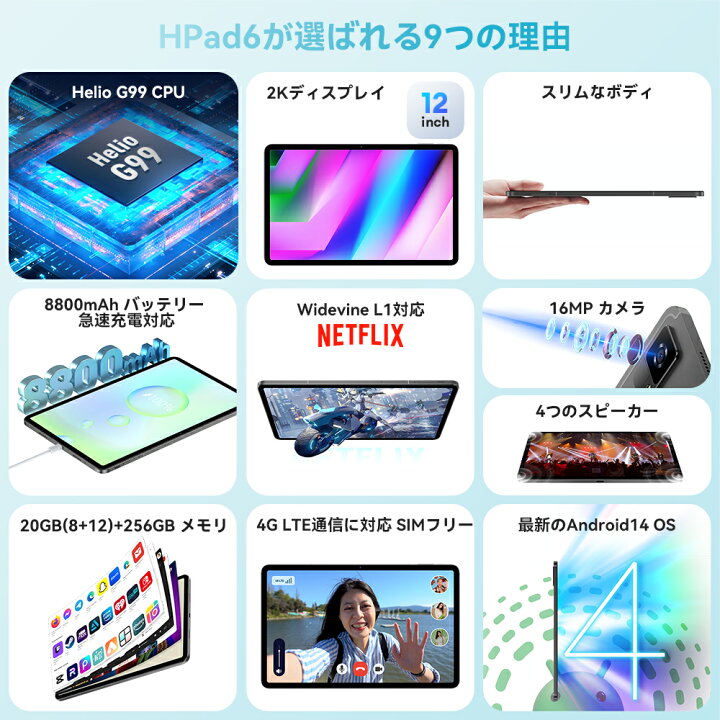 楽天市場】Android 14 タブレット 12インチ G99 8コアCPU RAM24GB/20GB 