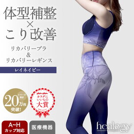 リカバリーブラ＋レギンス セット（レイネイビー／レイネイビー） healogy ヒーロジー ナイトブラ ヨガウェア 着圧レギンス リカバリーウェア 補正 大きいサイズ 温活
