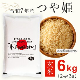 玄米 6kg (2kg×3袋) 【令和7年産】 山形県置賜産 つや姫 農薬使用量を通常の2割以下に抑えて栽培 低温乾燥仕上げ
