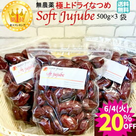 【6/4(火)20時スタート！タイムセール 20%OFF 】極上 ドライ なつめ 500g 3袋 ナツメ 無農薬 オーガニック 棗 ドライフルーツ ドライなつめ オーガニックなつめ 有機 無添加 乾燥なつめ ナツメの実 干しなつめ ナツメ茶 サムゲタン 薬膳 妊婦 鉄分 妊娠中 紅棗 SOFT JUJUBE