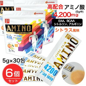 ココカラダ アミノ酸 4200mg シトラス風味 顆粒分包 5g×30包 5g×30包×6個セット - 健人 [EAA 2100mg/BCAA 1800mg]