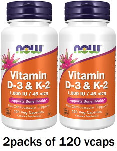yziEt[Y r^~ D-3K-2 xWJvZ 120 2{Zbg NOW FOODS Vitamin D-3/K2 1000IU/45mcg 120 Veg Capsules Pack of 2