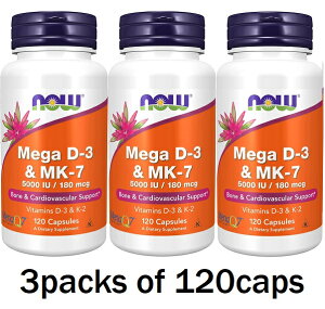 yz K D-3 & MK-7 xWJvZ 120 3{Zbg ƐSǃT|[g NOW FOODS MEGA D-3 & MK-7 120 Capsules Pack of 3