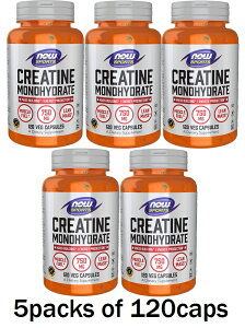 yzNA`ꐅaA750mgAxWJvZ 1205{Zbg NOW CREATINE MONOHYDRATE 120 Veg Capsules Pack of 5