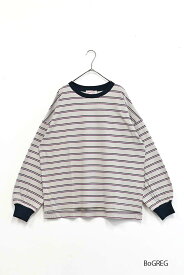 ≪SALE 50%OFF≫【GENTIL】トリムボーダーロンTeeレディース トップス Tシャツ マルチボーダー リンガーT ホワイト チャコール グレージュ 綿/st