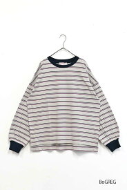 ≪SALE 40%OFF≫【GENTIL】トリムボーダーロンTeeレディース トップス Tシャツ マルチボーダー リンガーT ホワイト チャコール グレージュ 綿