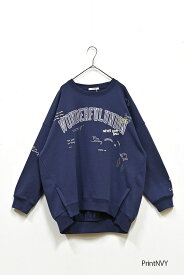 ≪SALE 30%OFF≫カレッジ色々刺繍ジップ付プルオーバーレディース トップス トレーナー ロゴ プリント 刺繍 ネイビー ホワイト ポリエステル 綿 ポリウレタン/st