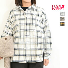 ≪SALE 50%OFF≫ヘリンボン起毛BIGシャツレディース トップス チュニック チェック 起毛 BIGシャツ ベージュ ナチュラル イエロー 綿100% 綿 SALE new19/st/sh