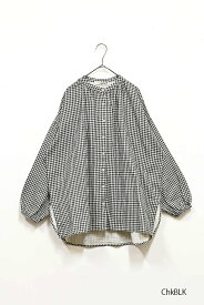 ≪SALE 30%OFF≫Wガーゼギャザーチュニックレディース トップス シャツ ストライプ チェック ブラック ネイビー ブルー 綿 SALE/st/sn
