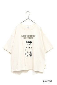 【6/5限定全品ポイント5倍】DOG刺繍クルーレディース トップス Tシャツ 半袖 ホワイト パープル 刺繍 ロゴ プリント 犬 綿 綿100